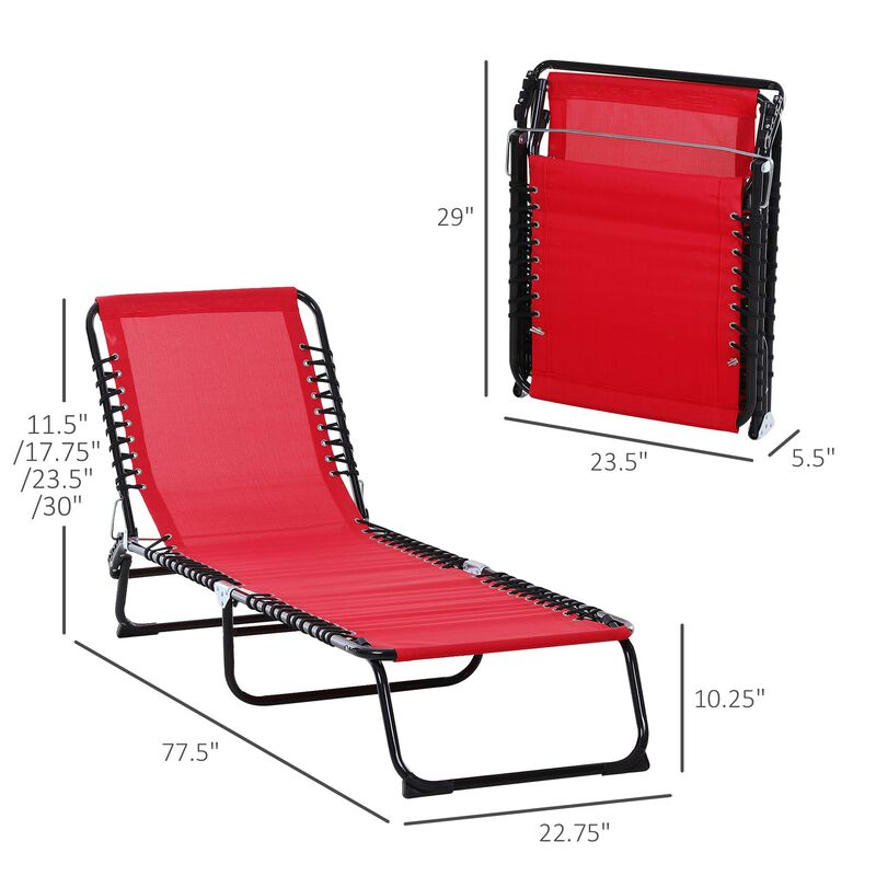 Wine Red Lounger: Folding 4-Position Chaise with Breathable Mesh