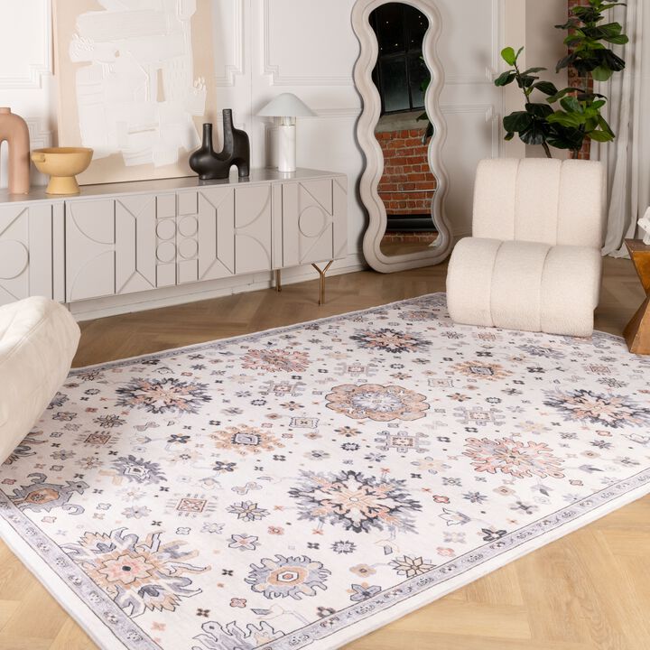Aruba Vintage Traditional Distressed Cream Gold Indoor Soft Area Rug