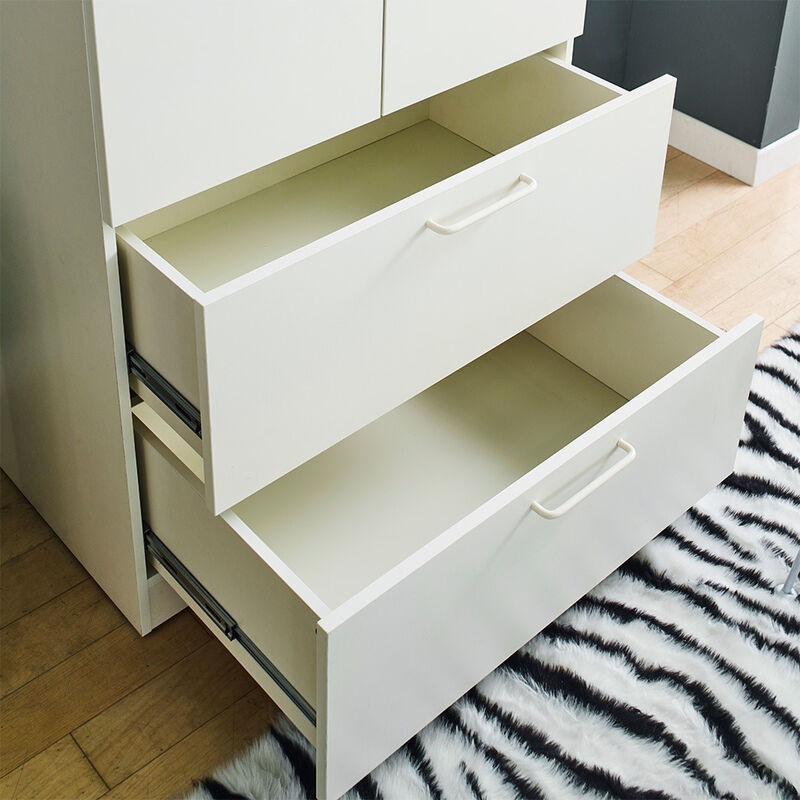 FC Design Klair Living Two-Door Wood Closet with Two Drawers and Hanging Bars in White