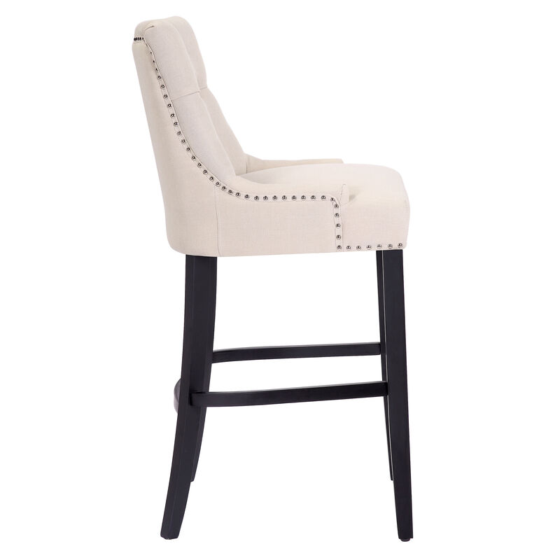 WestinTrends 29" Linen Fabric Tufted Upholstered Bar Stool (Set of 2), Black