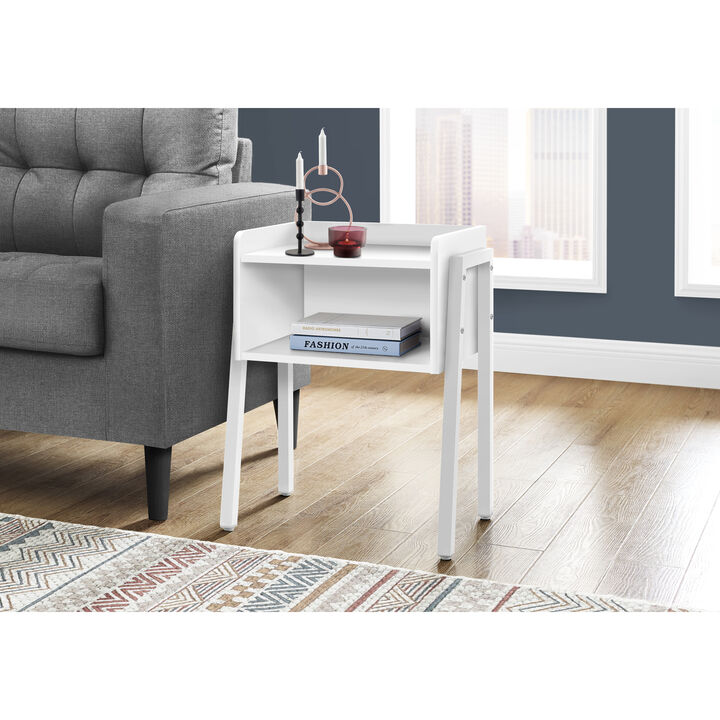 Monarch Specialties I 3594 Accent Table, Side, End, Nightstand, Lamp, Living Room, Bedroom, Metal, Laminate, White, Contemporary, Modern
