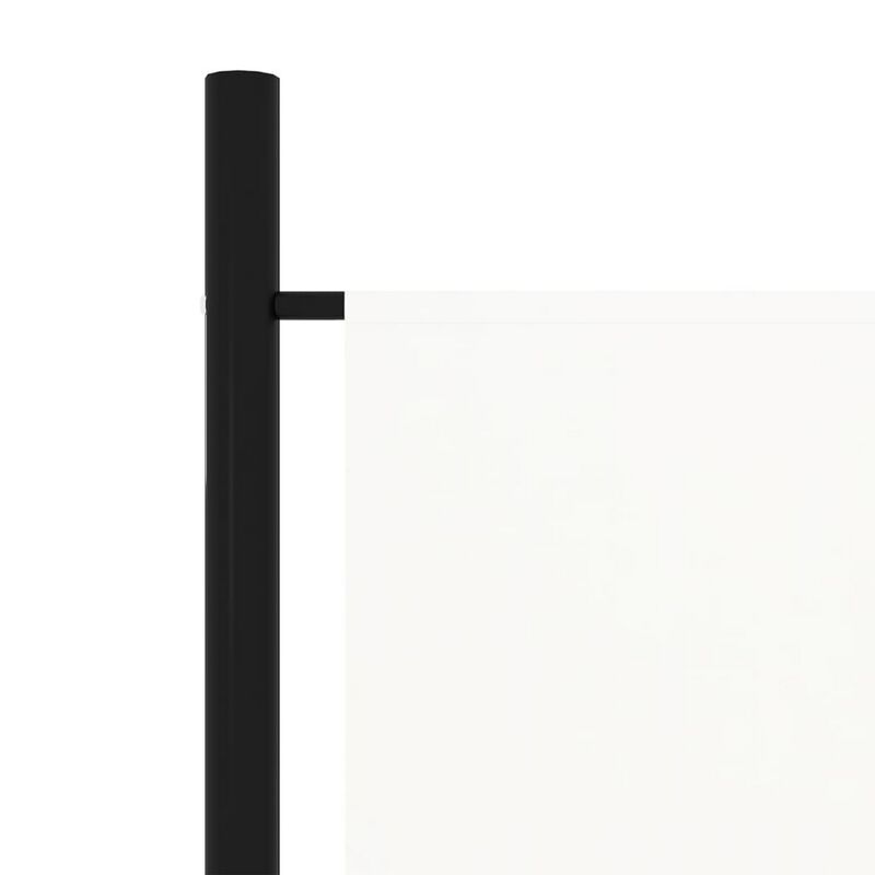 Folding Room Divider, 79x71 White Fabric, Black Iron Frame, 4 Panels - Benzara