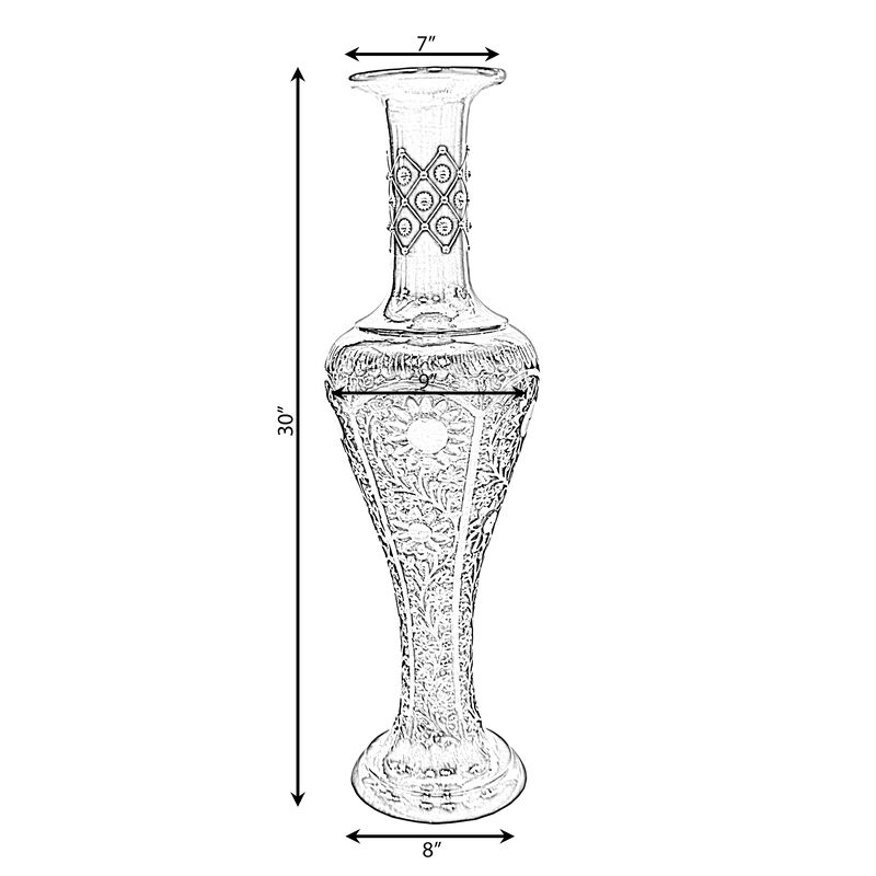 Antique Decorative Brown Hand Curved Mango Wood Floor Flower Vase with Unique Textured Pattern, 30 Inch