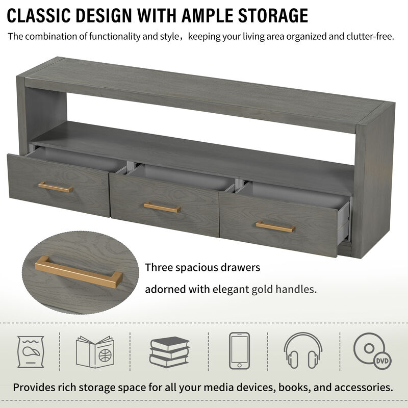 Merax Classic TV Console Side Cabinet TV Stand with 3 Drawers