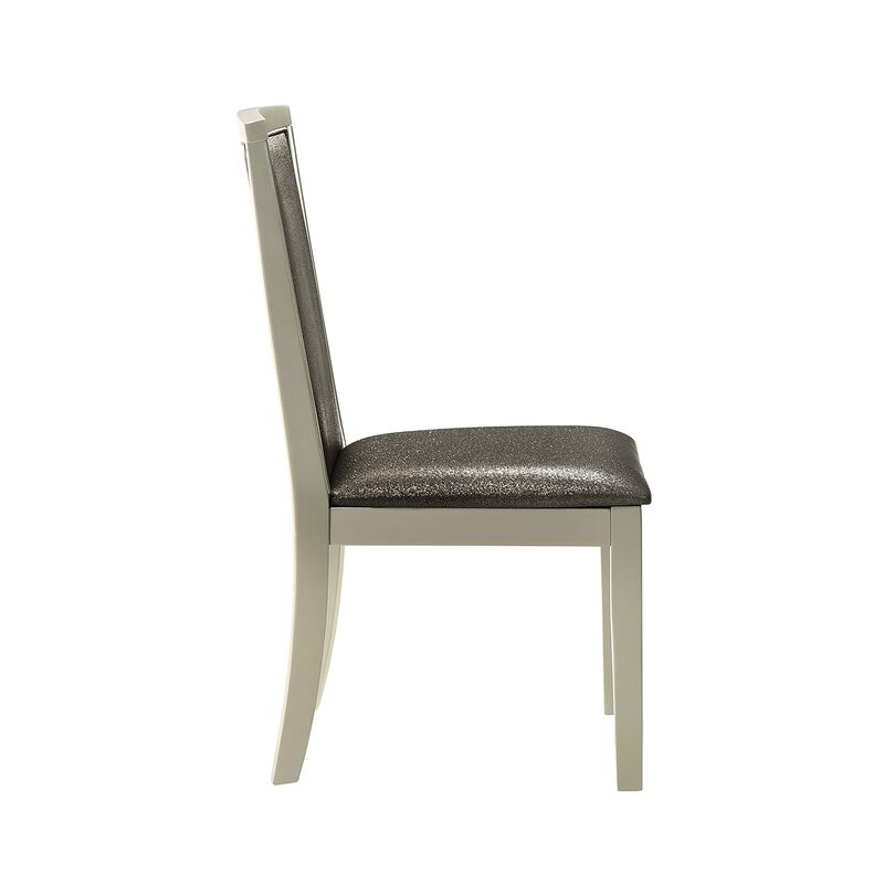 Lumii Dining Chair Set of 2, Classic Silver Polyester, Gray Rubberwood - Benzara