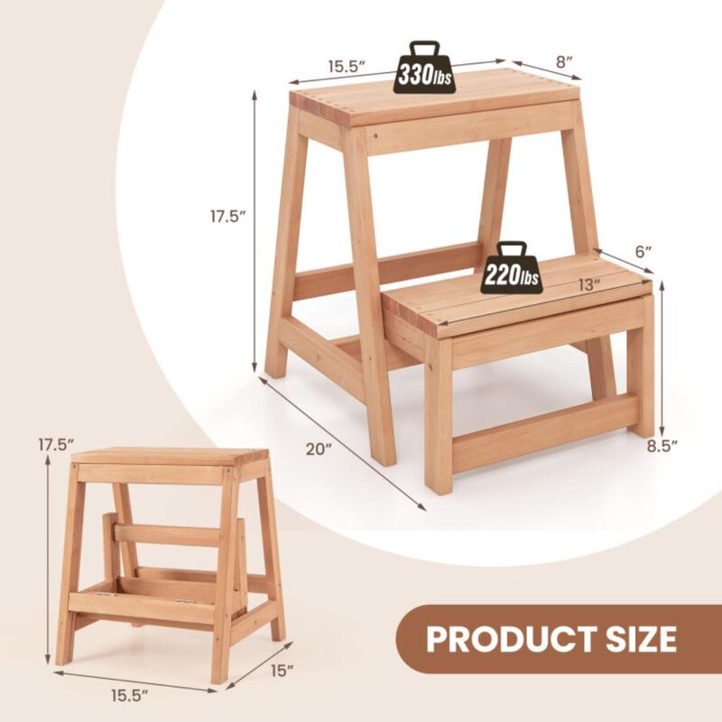 Hivvago Multipurpose Wood Folding 2-Step Stool for Indoor Outdoor Plant Stand-Natural