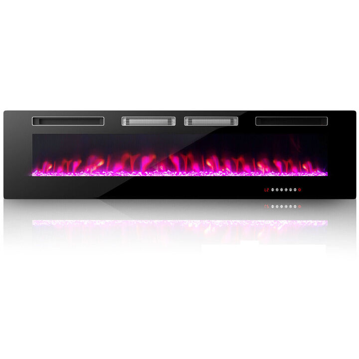 Ultra-Thin Electric Fireplace with Decorative Crystal Display