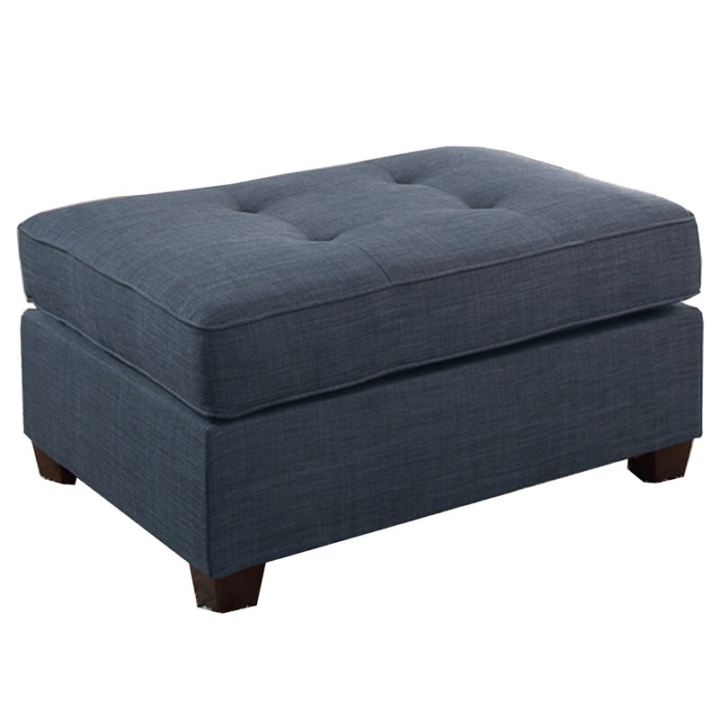 Cocktail Ottoman In Blue Dorris Fabric-Benzara