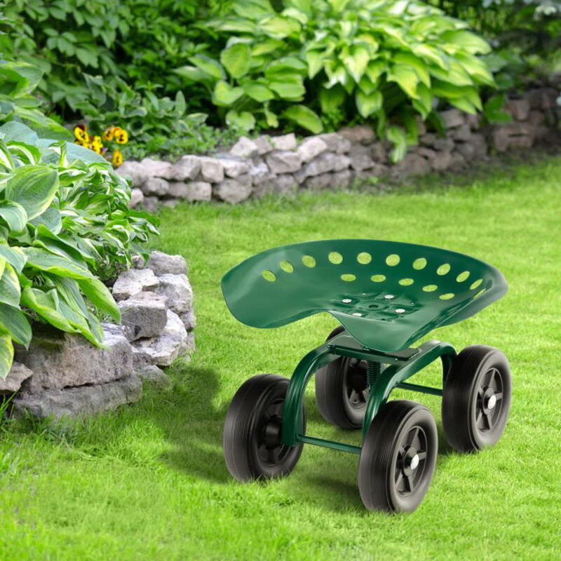 Hivvago Garden Rolling Workseat with 360Â°Swivel Seat and Adjustable Height-Green