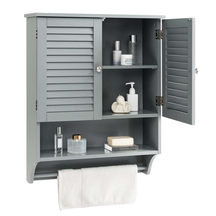 Costway Bathroom Wall Mounted Medicine Cabinet with Louvered Doors & Towel Bar White