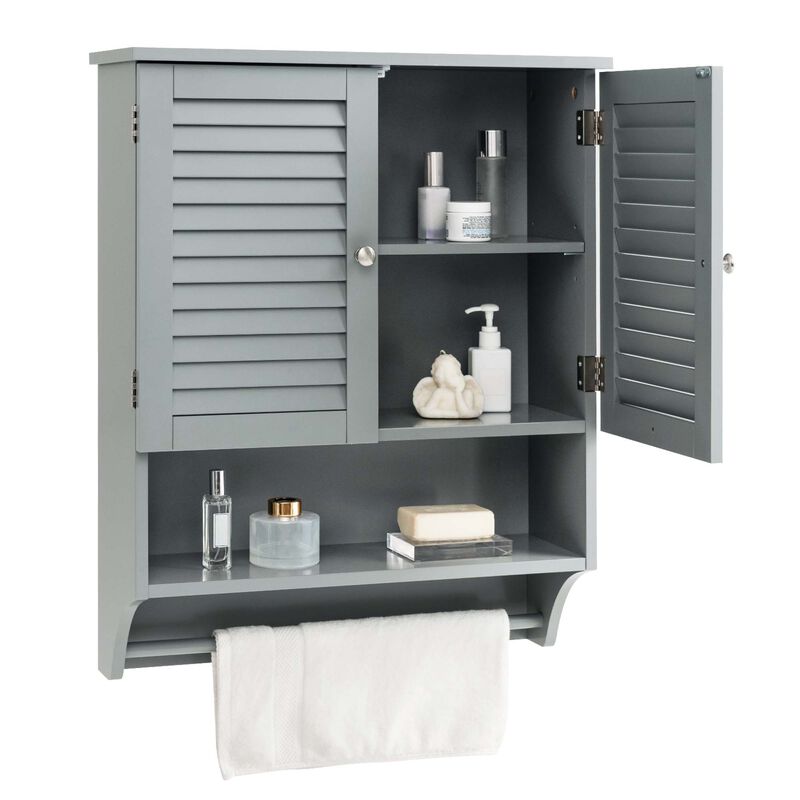 Costway Bathroom Wall Mounted Medicine Cabinet with Louvered Doors & Towel Bar White