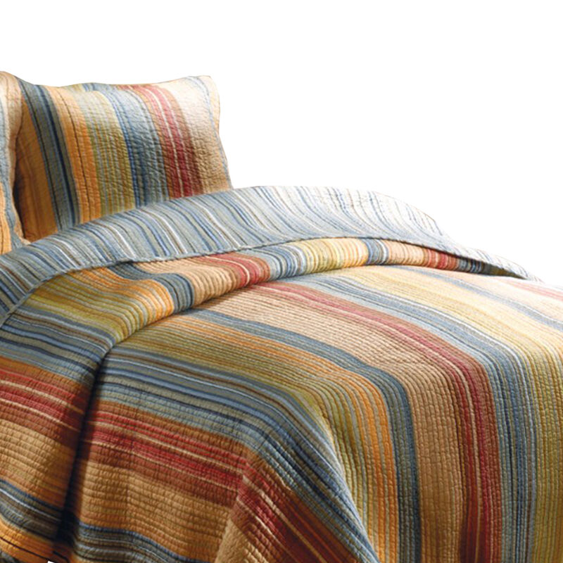 Huascaran 3 Piece Fabric King Size Quilt Set with Channel Stitching, Multicolor - Benzara