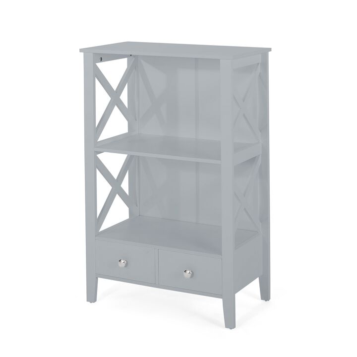 Veny Bathroom Linen Storage Rack, 24 x 36, 2 Shelves, 2 Drawers, Gray - Benzara