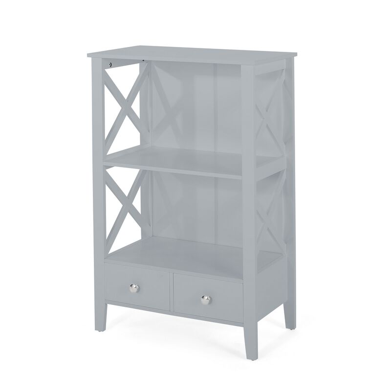 Veny Bathroom Linen Storage Rack, 24 x 36, 2 Shelves, 2 Drawers, Gray - Benzara