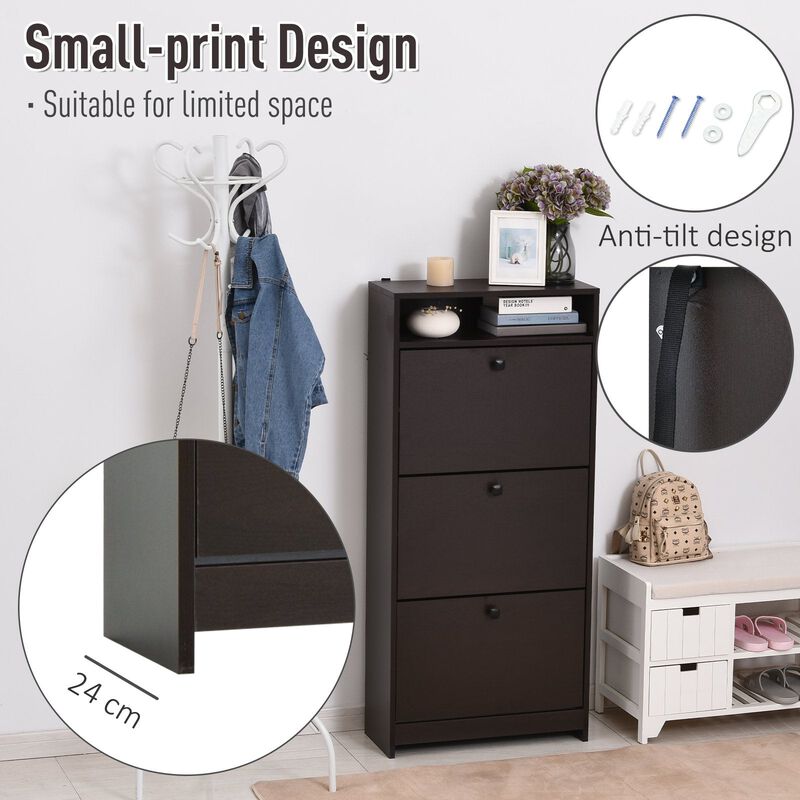 Espresso Shoe Storage: 3-Drawer Cabinet with Spacious Top Surface