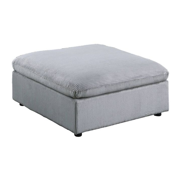 Joana Cocktail Ottoman, Light Gray Corduroy, Modular Square 39 Inch - Benzara