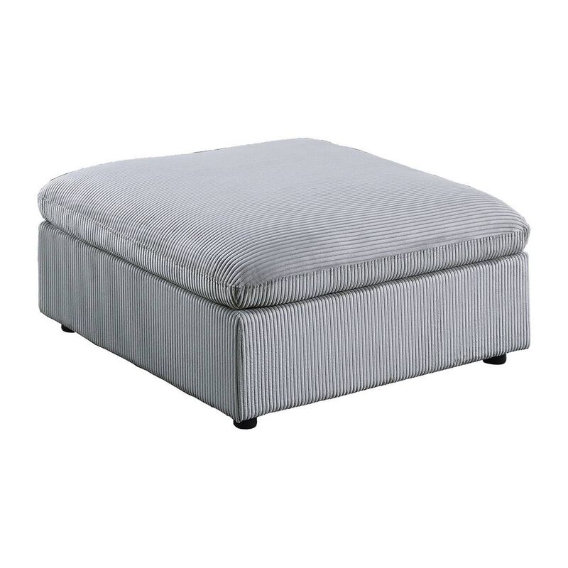 Joana Cocktail Ottoman, Light Gray Corduroy, Modular Square 39 Inch - Benzara