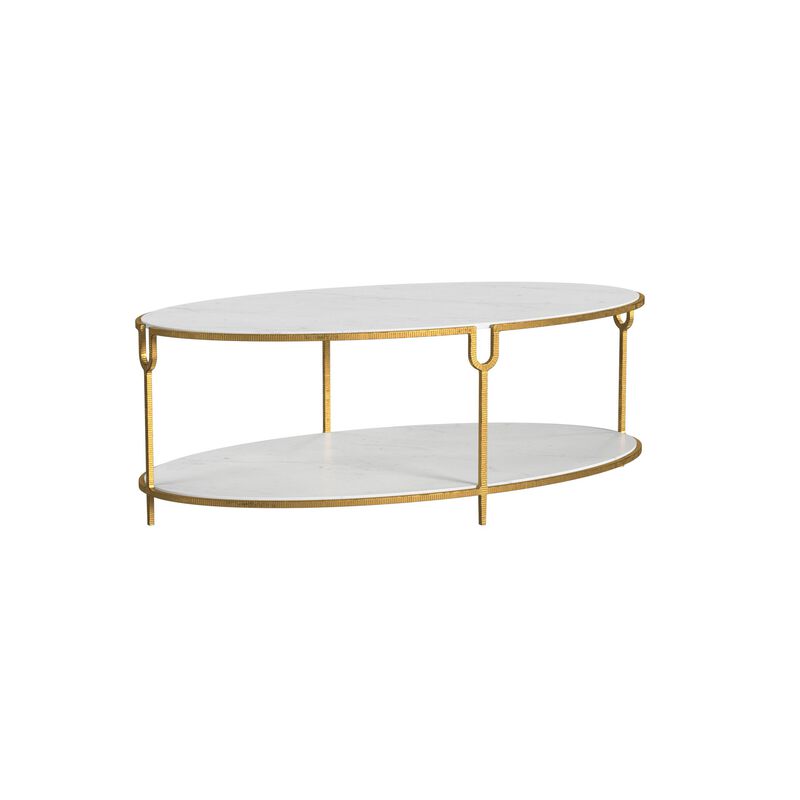 Iron and Stone Oval Coffee Table