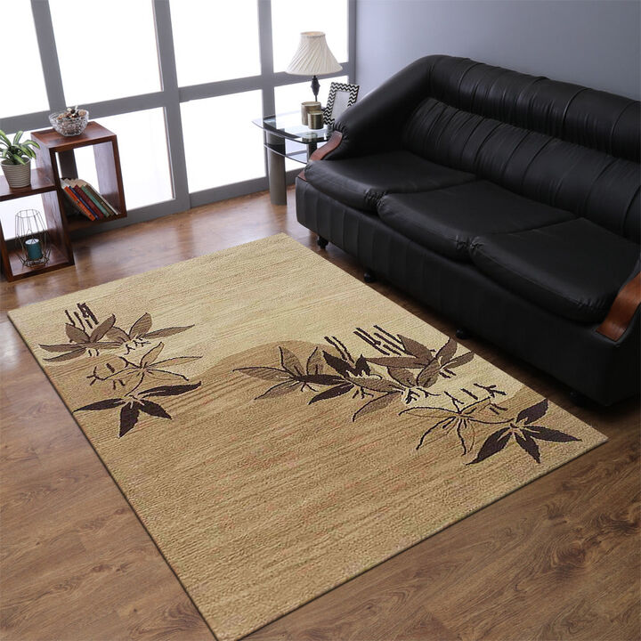 RUGSOTIC CARPETS HAND TUFTED WOOL ECO-FRIENDLY AREA RUGS  - 9'x12', Rectangle Shape, Light Brown, Floral Modern Design, High Pile Thick Handmade Area Rugs for Living Room, Bed Room (K00905)