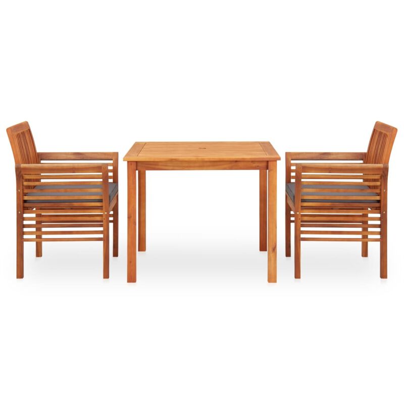 vidaXL 3 Piece Outdoor Dining Set with Cushions Solid Acacia Wood
