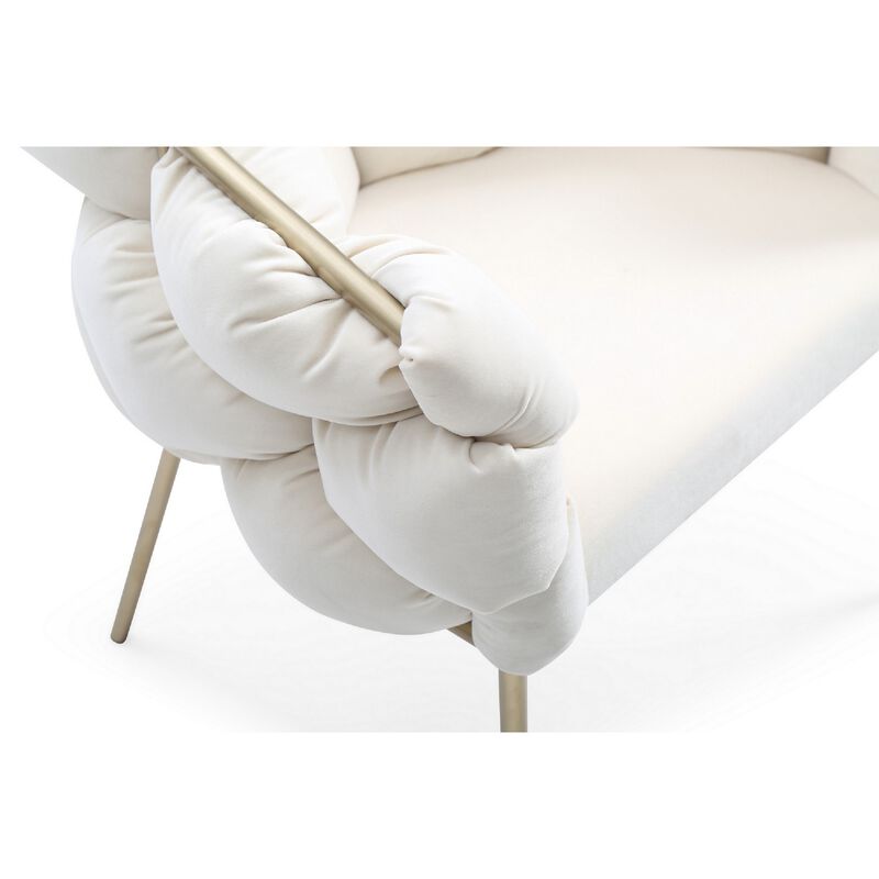 Cid 26 Inch Modern Curved Dining Chair, Bubble Tufted Back, Cream - Benzara