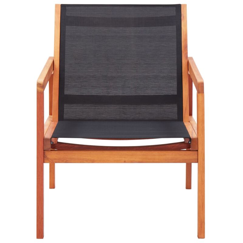 vidaXL Patio Lounge Chair Black Solid Wood Eucalyptus and Textilene