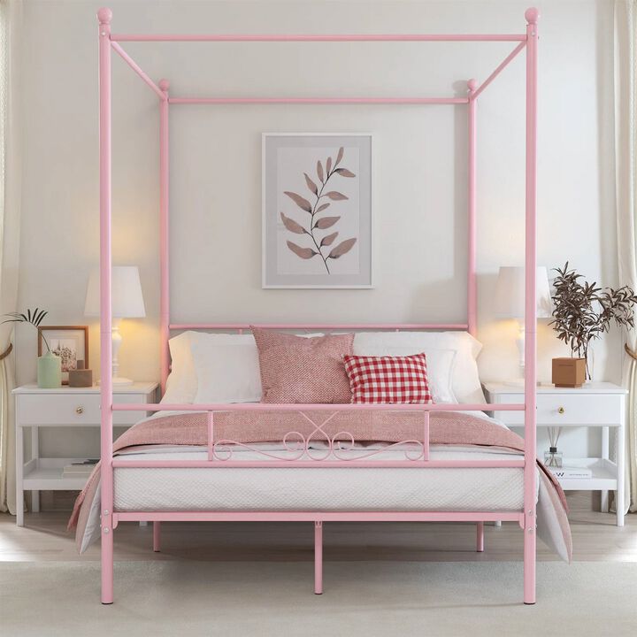 Elegant Four Poster Metal Canopy Bed for Bedroom with Adjustable Size Options