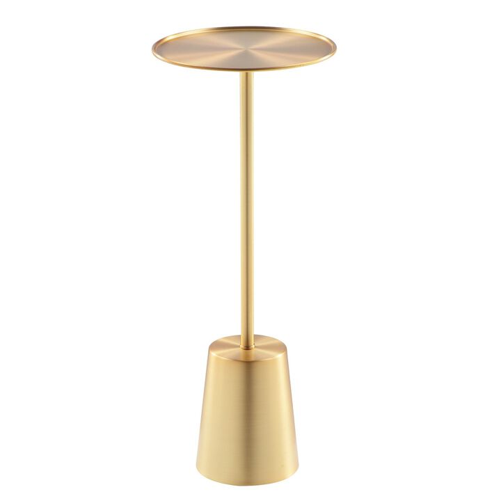 Ryan 8 Inch Side End Drink Table, Round, Tapered, Dome Base, Gold Metal - Benzara