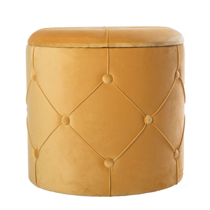 Round Wooden Velvet Ottoman Stool with Lid, Gray