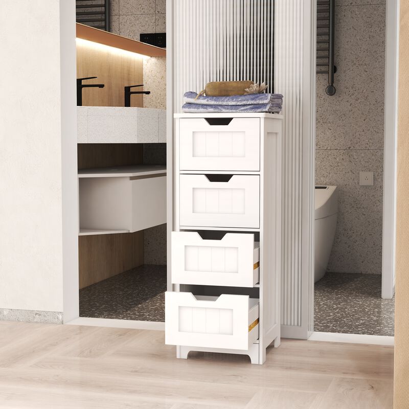 11.81 in. W. x 11.81 in. D x 32.68 in. H White Wood Linen Cabinet with 4 Drawers
