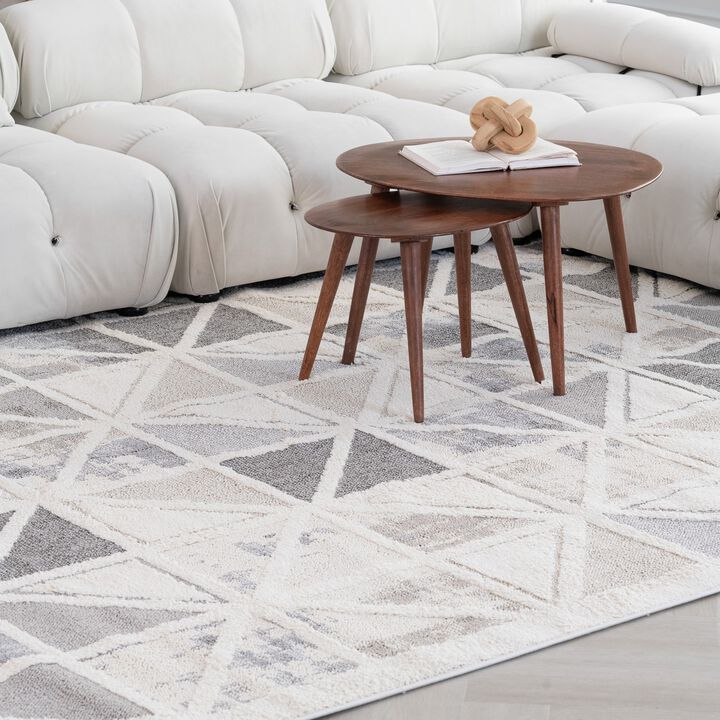 Abstract Geometric Modern Cream Grey Indoor Area Rug
