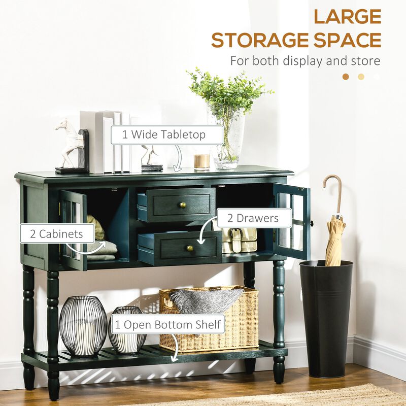 Vintage Blue Entryway: Console Table with Drawers & Cabinets