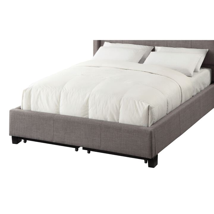 Le Low Profile King Uphosltered Bed with Storage, Linen, Gray - Benzara