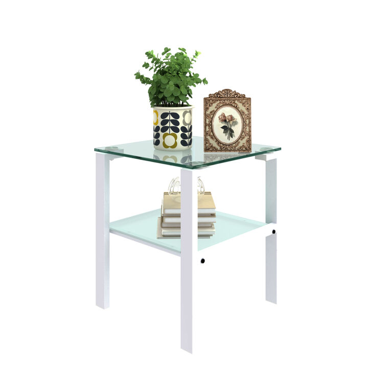 Set of 2 Glass Two Layer Tea Table - Small Round Table for Bedroom or Living Room