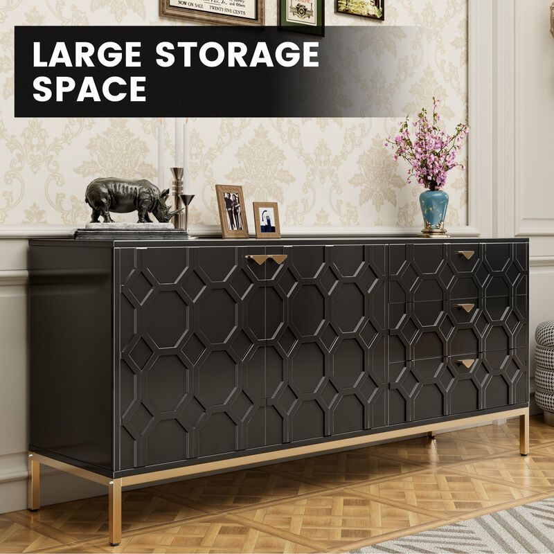 28 in. H Blue 2 Door Storage Cabinet with 3 Drawers