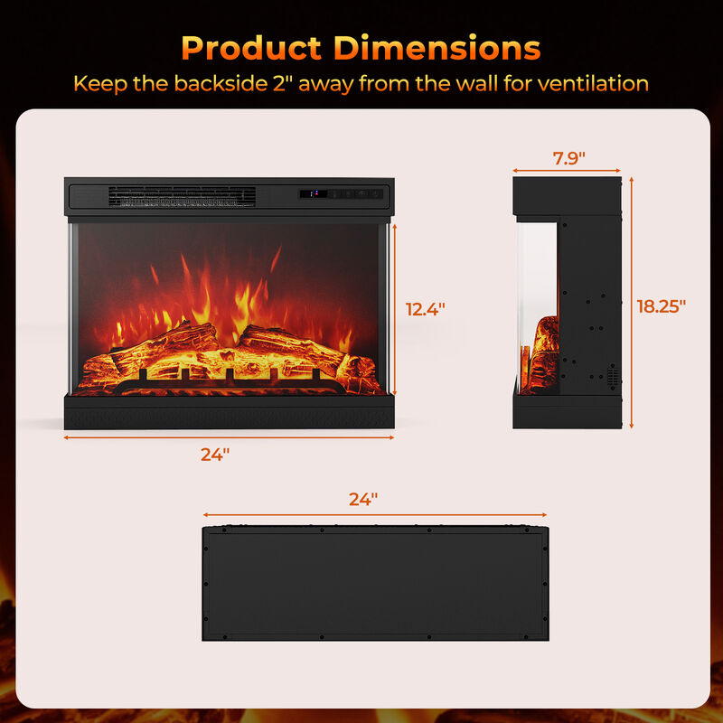 3-Sided Glass Electric Fireplace Heater with Remote Control for Modern Living Room Ambiance