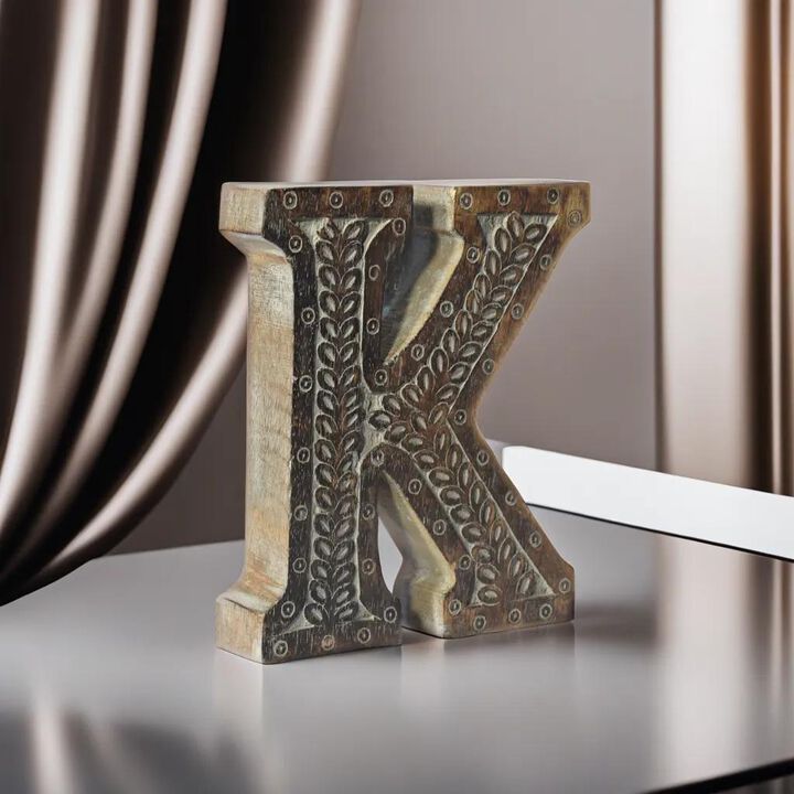 Vintage Gray Handmade Eco-Friendly "K" Alphabet Letter Block For Wall Mount & Table Top D�cor