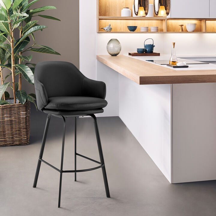 Brigden Gray Faux Leather and Black Metal Swivel  Counter Stool