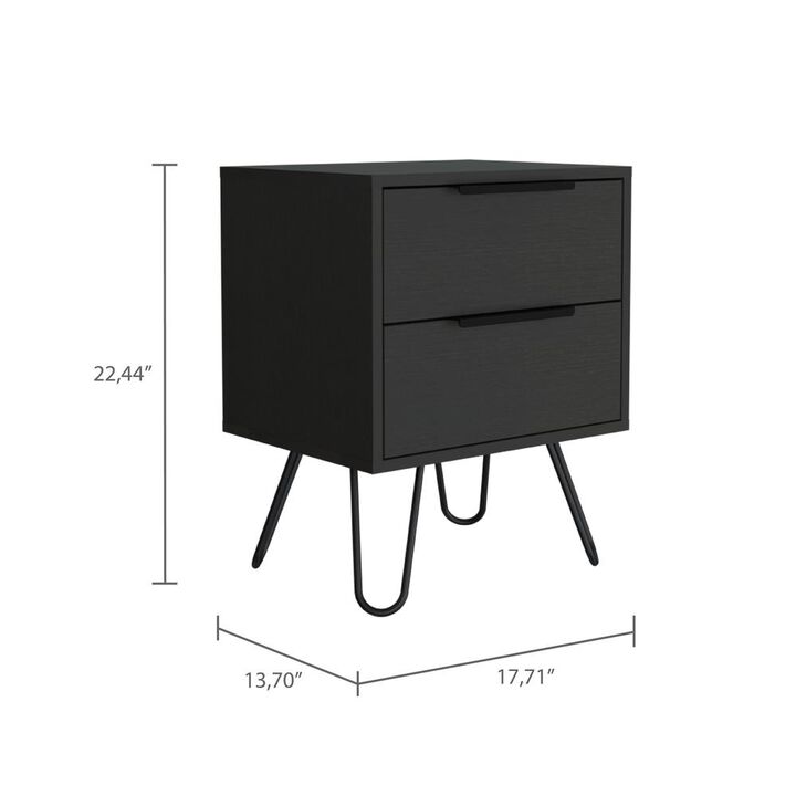 DEPOT E-SHOP Kentia Night Stand- Four Legs, Two Drawers-Black, For Bedroom