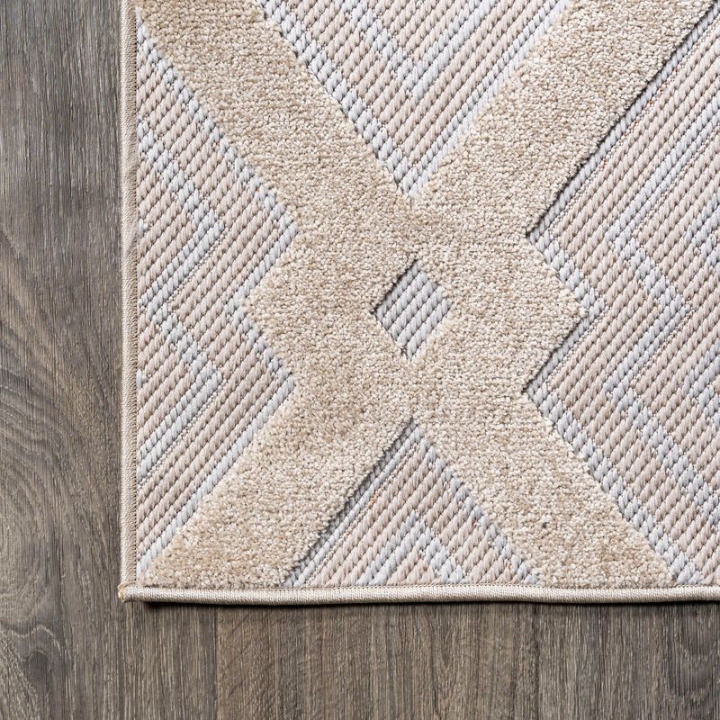 Duwun High-Low Pile Ogee Trellis Tone On Tone Indoor/Outdoor Area Rug
