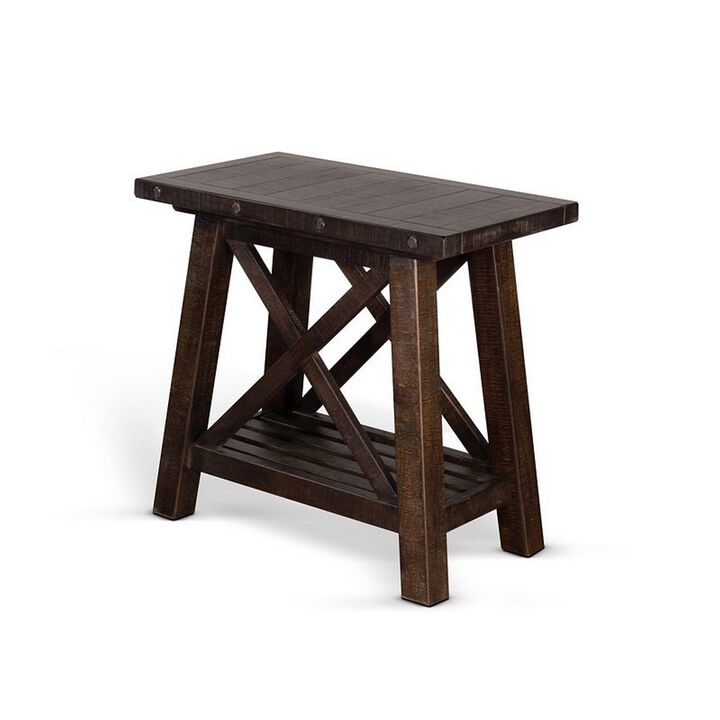 Anva Accent Chairside Table, Dark Brown Mahogany, Rectangular 28 Inch - Benzara