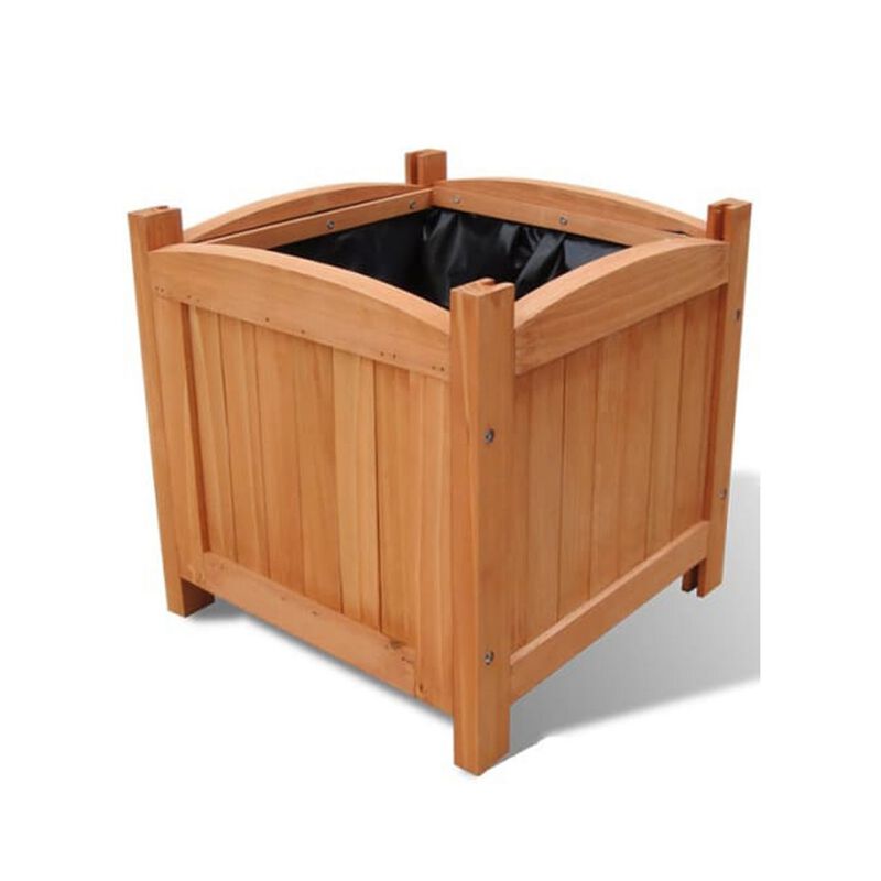 Outdoor Planter Set of 2, 12 Inch Square Natural Brown Solid Wood - Benzara
