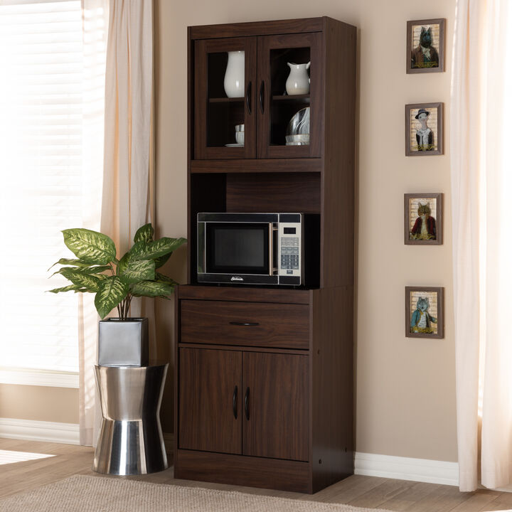 Baxton Studio Laurana Modern Oak Brown Finished Wood Kitchen Cabinet And Hutch