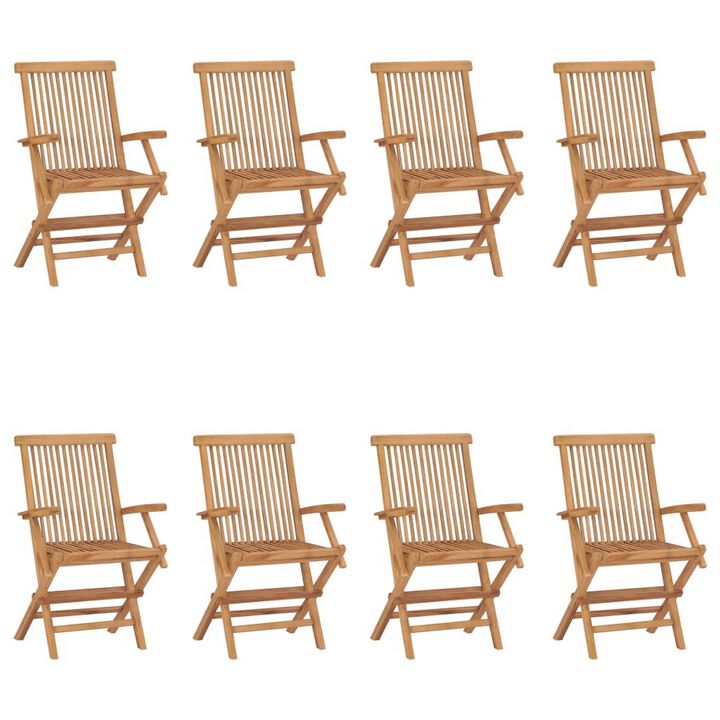 Patio Accent Chair Set of 8, Folding Design, Natural Brown Teak Wood - Benzara