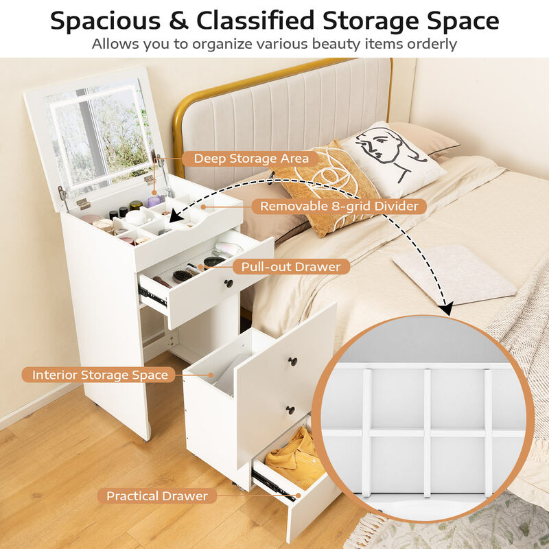 3-in-1 Vanity Set with Cushioned Stool and Flip-up Mirror