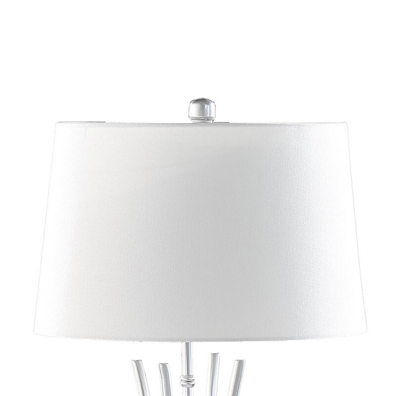 Lisi 29 Inch Table Lamp, White Shade, Silver Mettalic Bamboo Style Base - Benzara
