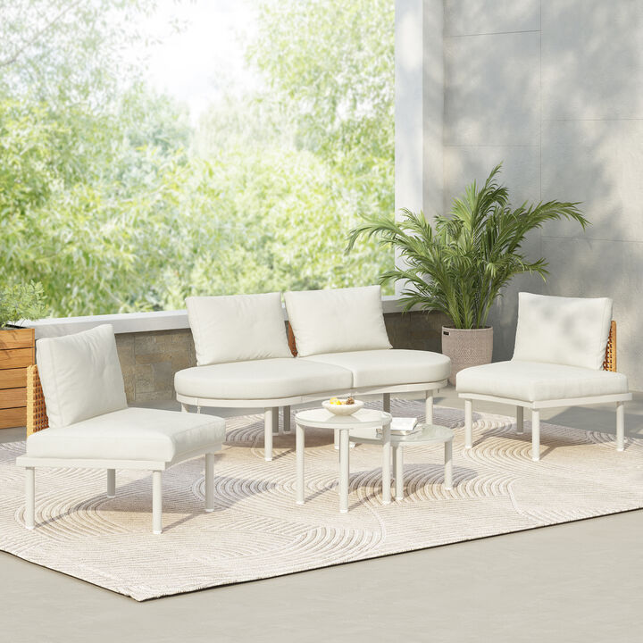Merax Half Moon Outdoor Sectional Sofa with 2 Coffee Tables