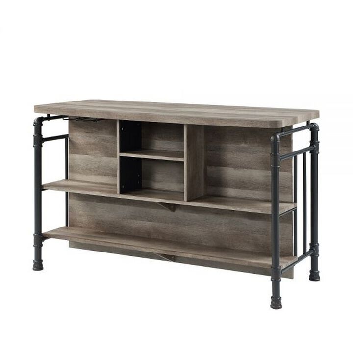 59 Inch Kitchen Island with 2 Shelves, Industrial Antique Oak Brown, Gray - Benzara