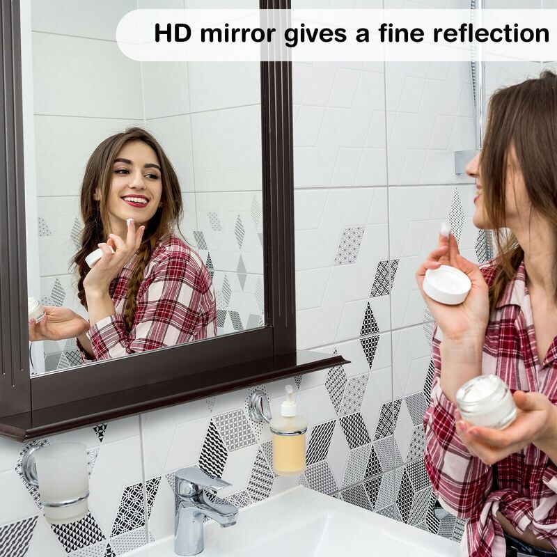 Wall-Mounted Multipurpose Vanity Mirror with Shelf-Brown