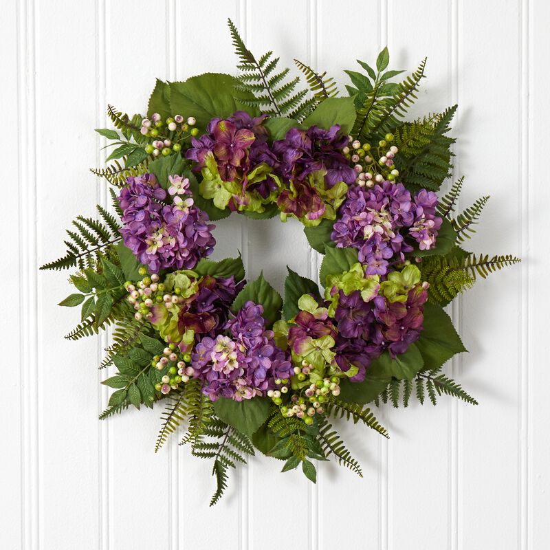 Purple Hydrangea Berry Artificial Spring Floral Wreath  24-Inch  Unlit